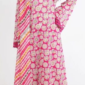 Pink Printed Unstitched Suit