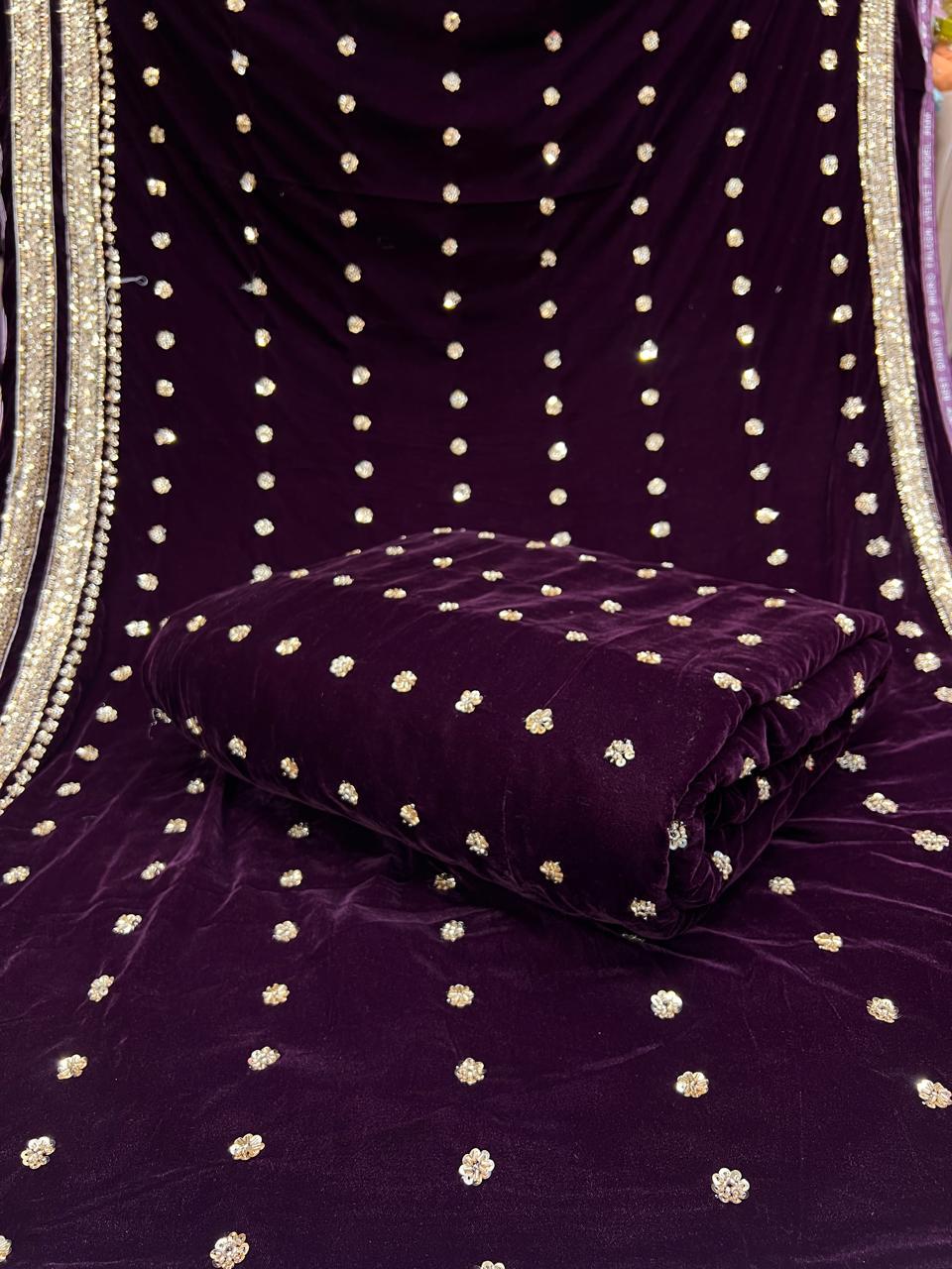 Micro Velvet heavy cutdana 3pc unstitched - Image 6